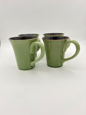 Corelle Hearthstone Bay Leaf Green Mugs Set 4 Flared Stoneware Coffee Cups